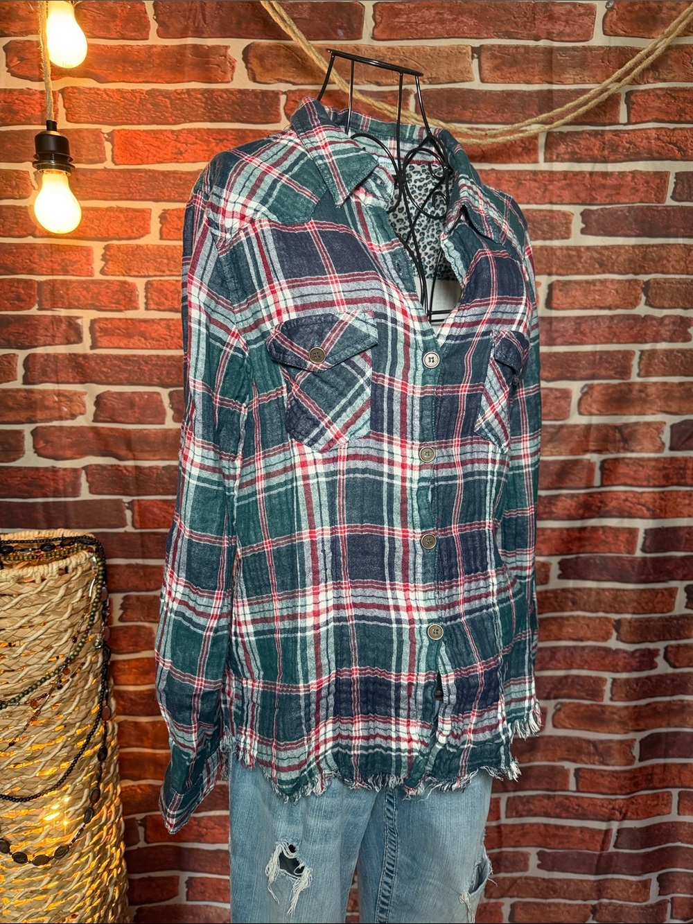 👚 Nostalgia Plaid Button-Up Shirt Y2K — Blue/Green/Red — Sz XL / D - Picture 6 of 11